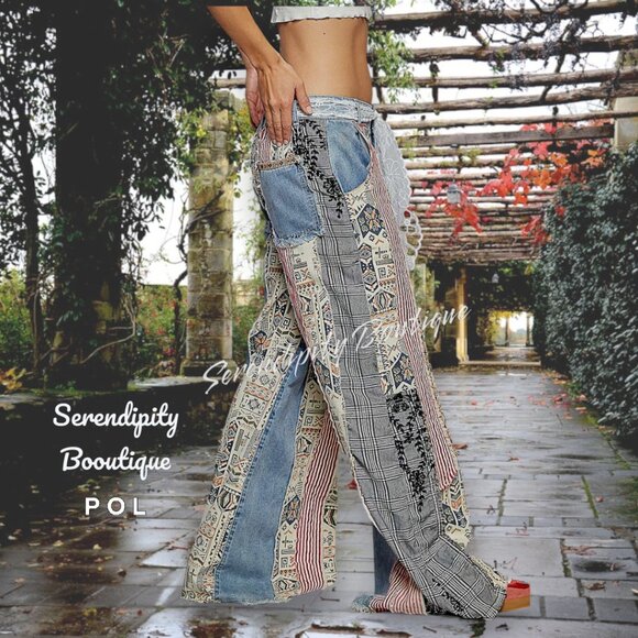 POL Boho Grunge 90s Throwback Denim Extreme Oversized Raw Edge Distressed Jeans - Picture 7 of 11